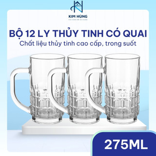   Giá Xưởng  Bộ 12 Ly Thủy Tinh Quai Cầm 325ml – Ly Cà Phê PCD10001 Dành Cho Quán & Gia Đình 