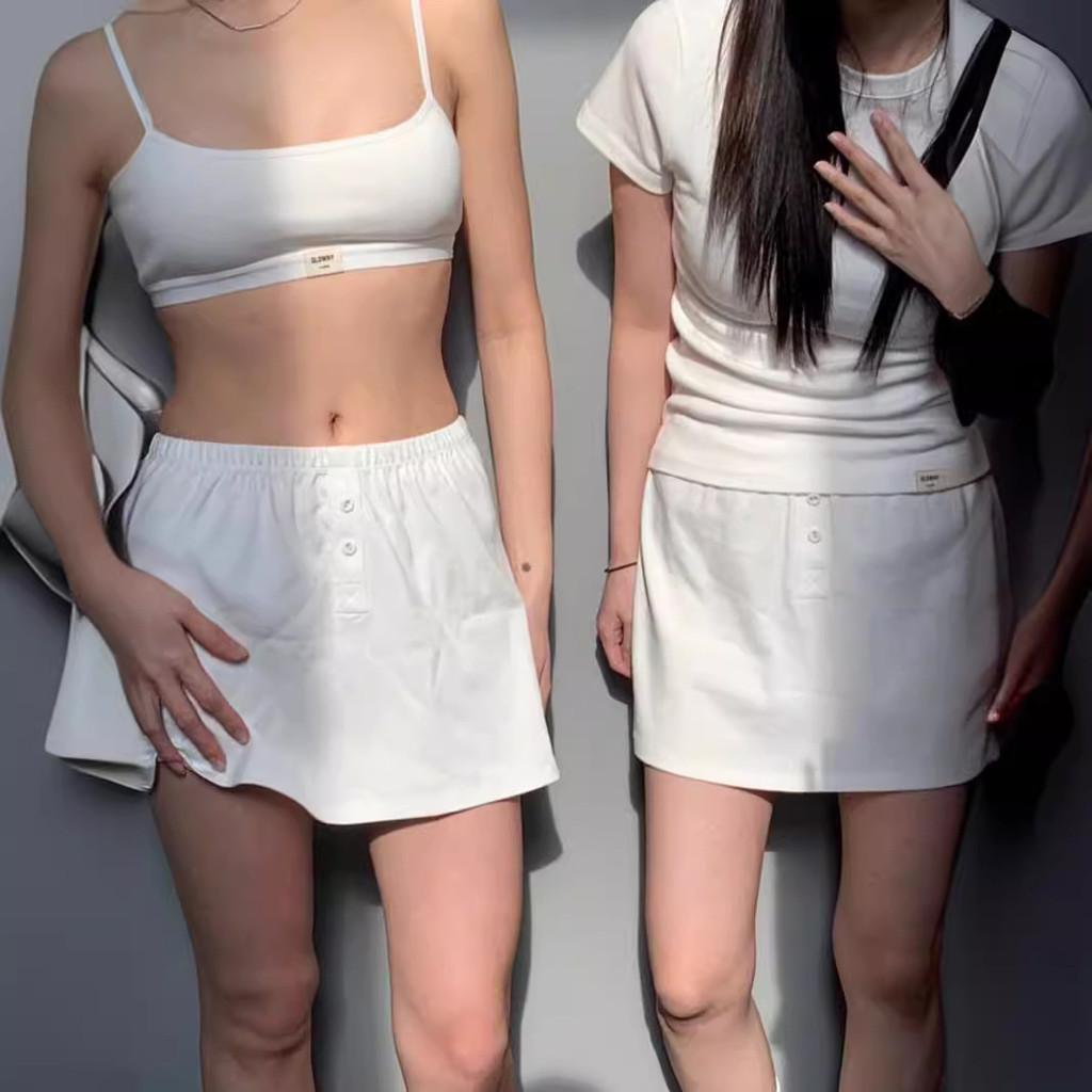 Glowny Basic Embroidery Homewear Suit Short Sleeve Vest Shorts Short Skirt Hot Girl Slim Casual Cott