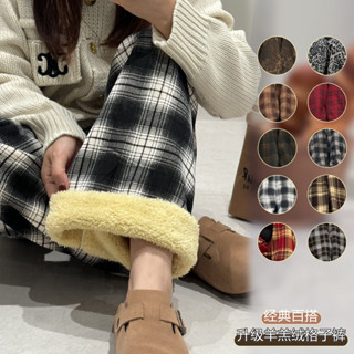 Quần thể thao lót nhung quần giữ ấm quần kẻ sọc lông cừu mẫu mùa đông mới cho nữ tôn dáng gầy