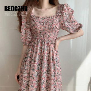  Đầm Dáng Dài BEOGZHU Bigsize Đầm Hoa Nhí Tay Ngắn Cổ VuôNg Vintage Kiểu Hàn Quốc Mùa Hè Váy Thời Trang Đẹp Cho Nữ