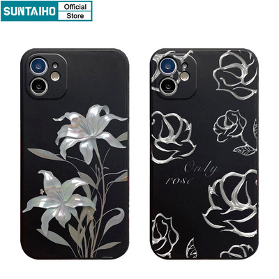 Suntaiho Sang Trọng Và Thanh Lịch Bạc Lily Ốp Lưng Điện Thoại Silicon Mềm Cao Cấp Chống Sốc Cho iPhone 11 12 13 14 15 16 Pro max IP 7 8 Plus Iphon X Xs XR Xs max
