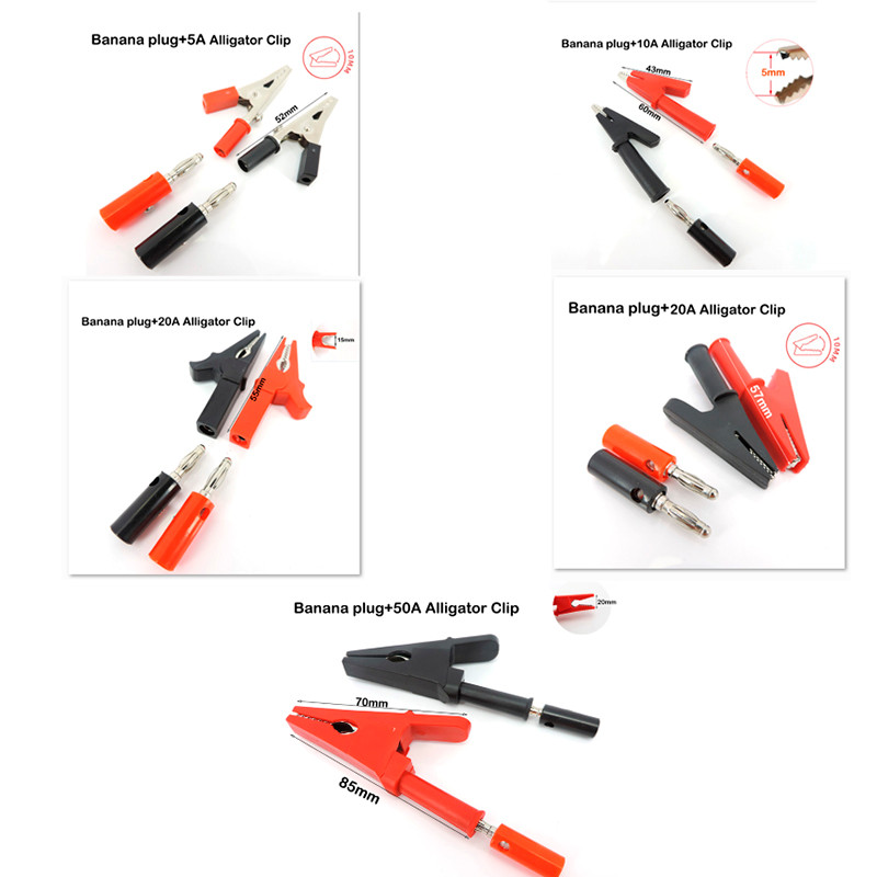 4 Cái / bộ 4MM Chuối Cắm 5A 10A 20A 50A Cá Sấu Cá Sấu Kẹp Kết Nối Jack Âm Thanh Âm Thanh Loa Thử Ngh