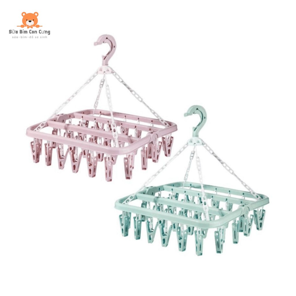 (Phù Hợp Treo Khăn Yếm) Móc chùm nhựa 32 kẹp có thể gấp gọn treo đồ sơ sinh cho bé