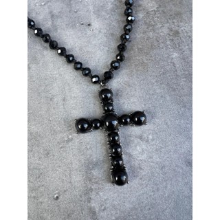 Vòng cổ unisex hạt chéo trắng đen Y2K choker