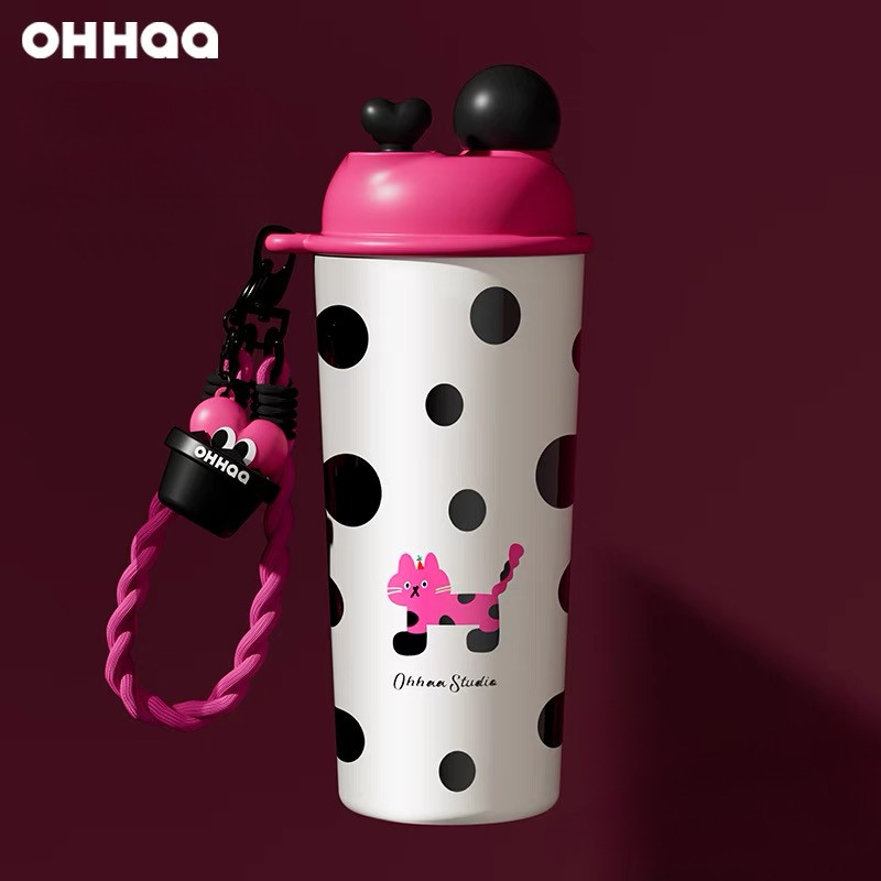 【LUCKY】Ohhaa Cốc giữ nhiệt dung tích lớn, ấm đun nước giữ nhiệt inox 316, cốc ống hút xinh xắn kèm h