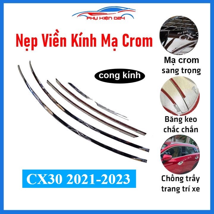 Bộ nẹp viền cong kính Inox Cho Mazda CX-30 CX30 2021-2022-2023