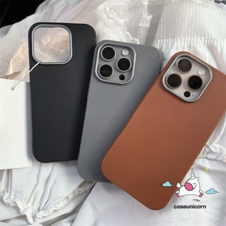 Ốp Lưng Họa Tiết Da Màu Trơn Retro Sang Trọng Tương Thích Cho IPhone 16 17 15 11 13 14 12 Pro Max XR X 17 Air 15 16 Plus XS Max 12 15 Pro Thương Hiệu Hợp Thời Trang Ống Kính Kim Loại Cảm Giác Da Mềm