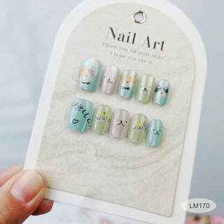 10 Chiếc Mắt Mèo Handmade Bấm Móng Tay Sáng Bóng Móng Tay Giả Có Miếng Dán Thạch LM170
