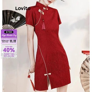 Đầm Lovito xẻ tà bất đối xứng màu trơn phong cách thường ngày cho nữ LNA40271