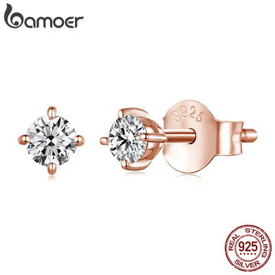 Bông Tai Bạc Bamoer 925 0.1ct Moissanite Vàng Hồng Sáng Trang Sức Quà Tặng Cho Nữ