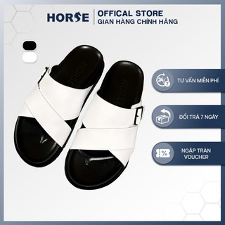 [ Horse Store ] - Dép Da Bò Quai Ngang Thời Trang Nam Nữ, Đế Cao Su , Lót Đế Êm, 2 Màu Đen Trắng - QK03.