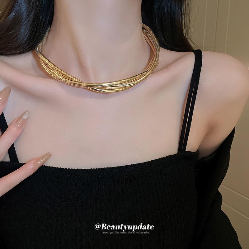 vòng cổ ngắn ciao Vòng Cổ Xoắn Dệt Nhiều Lớp, Chất Liệu Kim Loại, Dành Cho Phụ Nữ, Dễ Phối Đồ Phong 