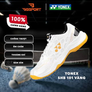 Giày Cầu Lông Yonex SHB101CR Trắng Vàng Chính Hãng – Đế Cao Su Chống Trơn – Da Chống Bám Bụi, Êm Chân