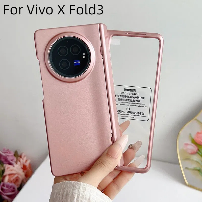 Dành Cho Vivo X Fold 3 X Fold3 Ốp Lưng Da Sang Trọng Cảm Giác Bản Lề Bảo Vệ PC Bóng Cứng Lật Vỏ Điện