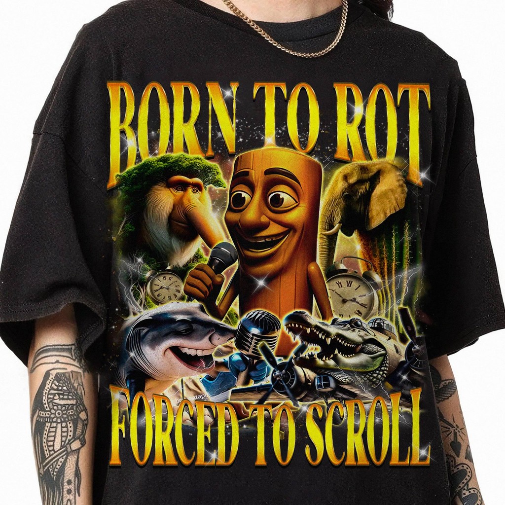 GN Tung Tung Tung Sahur Meme Áo Thun Sinh Ra Để Xoay Buộc Cuộn Brainrot Ý Brainrot tee NG