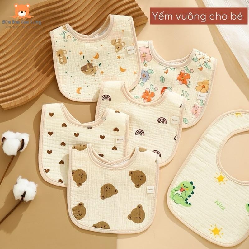 (Combo 5) Yếm cho bé yếm vuông bé trai, gái có lót chống thấm từ 0-3 tuổi