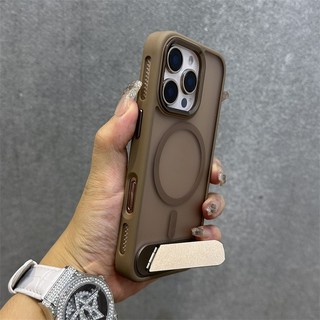 Ốp điện thoại khung từ mờ mờ cho iPhone 11 12 13 14 15 16 Pro Max 14 / 15 / 16 Plus Vỏ DESERT TITANIUM Bảo vệ mặt sau cứng viền tản nhiệt lỗ