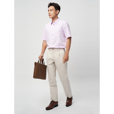 Sơmi ngắn tay vạt tròn VIETTIEN vải sợi hoa hồng phom regular VT00000207