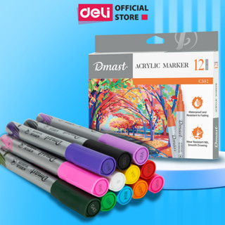  Bút Sơn Acrylic Marker Dmast Deli Cao Cấp - Hộp 6 12 Màu - Chống Nước Vẽ Trên Mọi Chất Liệu Metallic Colors 