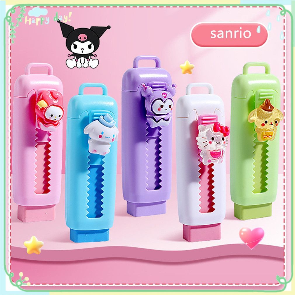 【COD】 Tẩy đẩy kéo Sanrio hoạt hình dễ thương Hello Kitty Cinnamoroll Kuromi Bút chì tẩy đẩy kéo có t