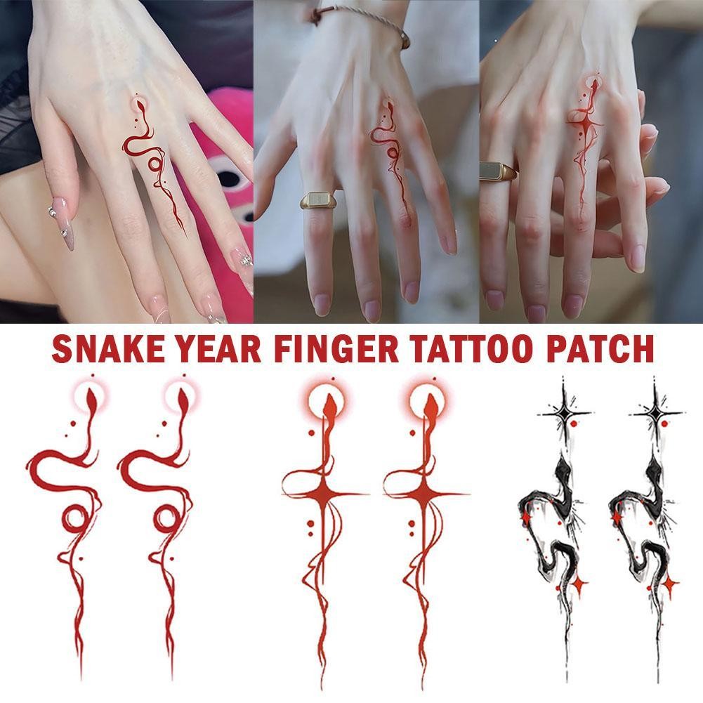 Bướm Và Rắn Ngón Tay Hình Xăm Gậy Chống Thấm Nước Bền Ngọt Hình Xăm Mát Trong Suốt Miếng Dán U5N4