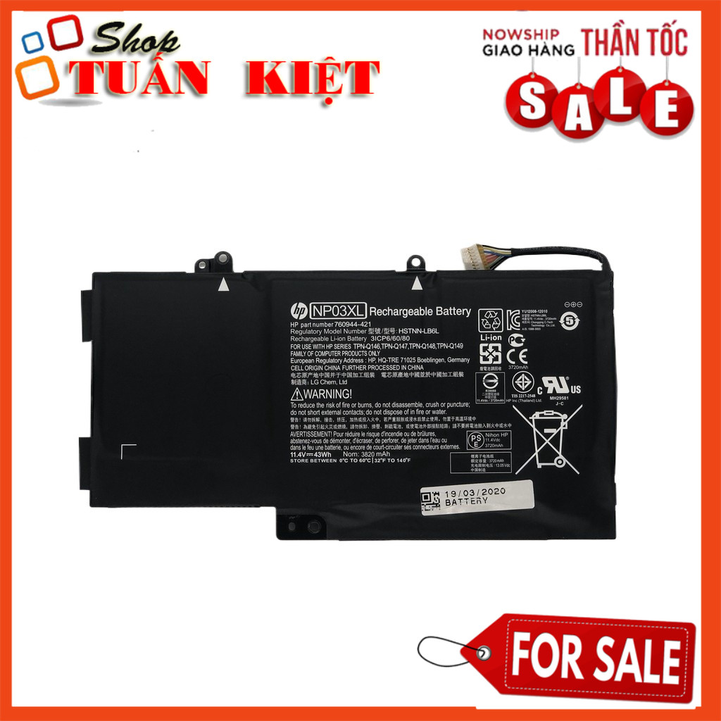Pin Laptop  HP Pavilion X360 13-A HP Envy 15-U HP Pavilion x360 11-K Mã pin NP03XL Hàng Nhập Khẩu Có