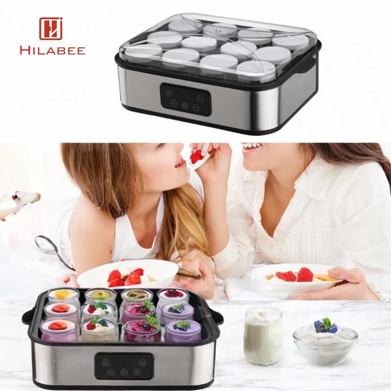 Máy làm sữa chua điện với 12 cốc thủy tinh Dụng cụ làm sữa chua DIY Máy làm phô mai tự chế cho nhà hàng Sử dụng sữa Tập hợp