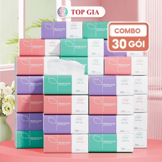 Giấy ăn gấu trúc top gia thùng 30 gói 4 lớp mix 3 màu - TOPGIA