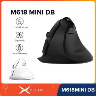 Delux M618Mini DB Không Ánh Sáng Im Lặng Kép Không Dây 2.4GHz Bluetooth Ergonomic Dọc Chuột AA Pin Phiên Bản Cho PC Văn Phòng