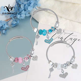 XiaoboACC Vòng Tay Xâu Hạt Kim Cương Bằng Thép Không Gỉ Sang Trọng Cho Nữ