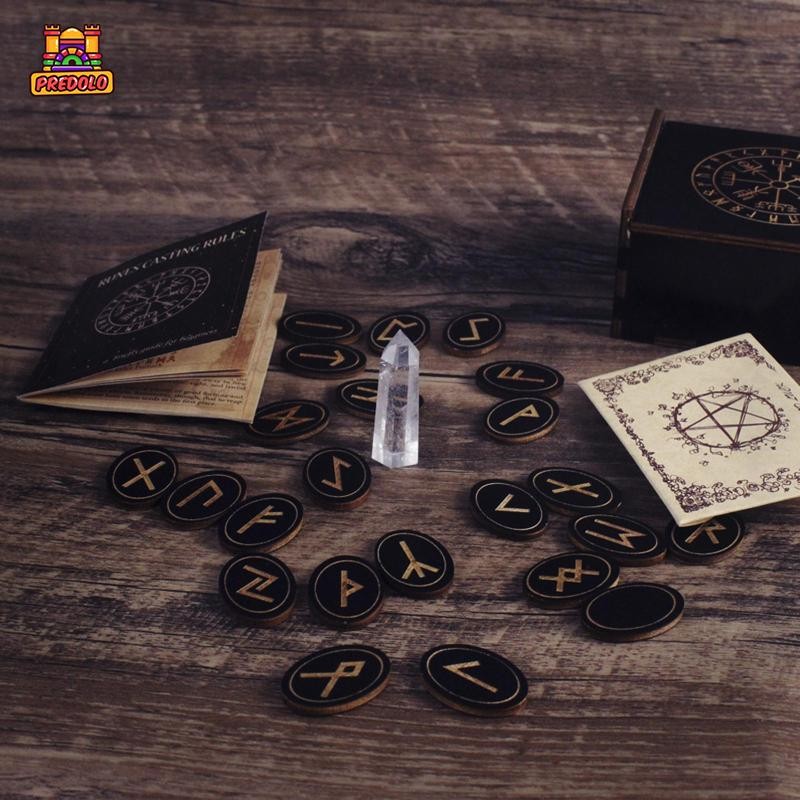 Bộ Runes bằng gỗ Dụng cụ giải phẫu khắc 25 miếng Bảng chữ cái Runic Wicca với hướng dẫn dành cho ngư