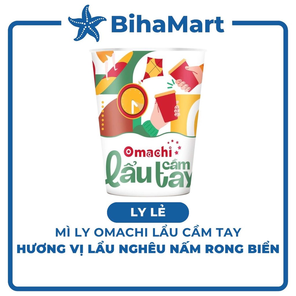 [LY LẺ] - MASAN - Mì ly Omachi lẩu cầm tay hương vị Nghêu nấm rong biển, Mì Nghêu nấm rong biển ly O