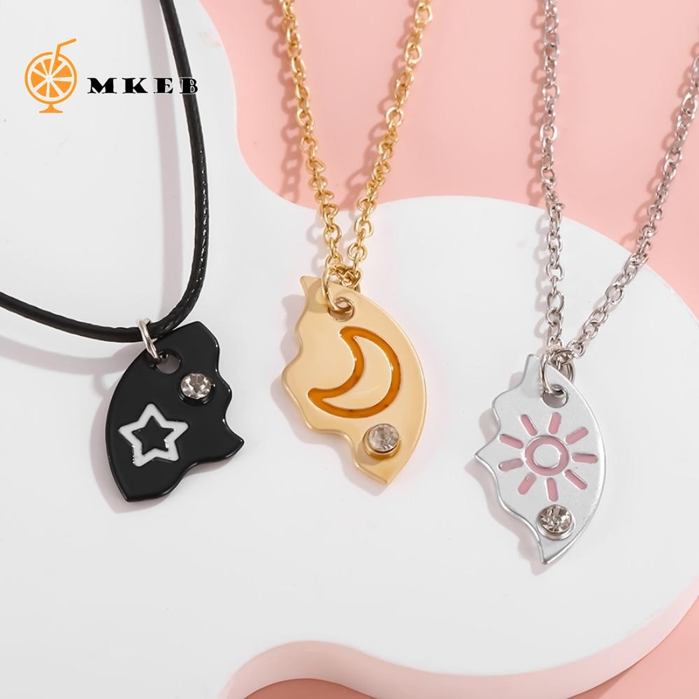 MKEB 3 Vòng Cổ Người Bạn Thân Nhất, Hình Bánh Pizza Hợp Kim Mặt Trời Ngôi Sao Mặt Trăng Vòng Cổ, Dễ 