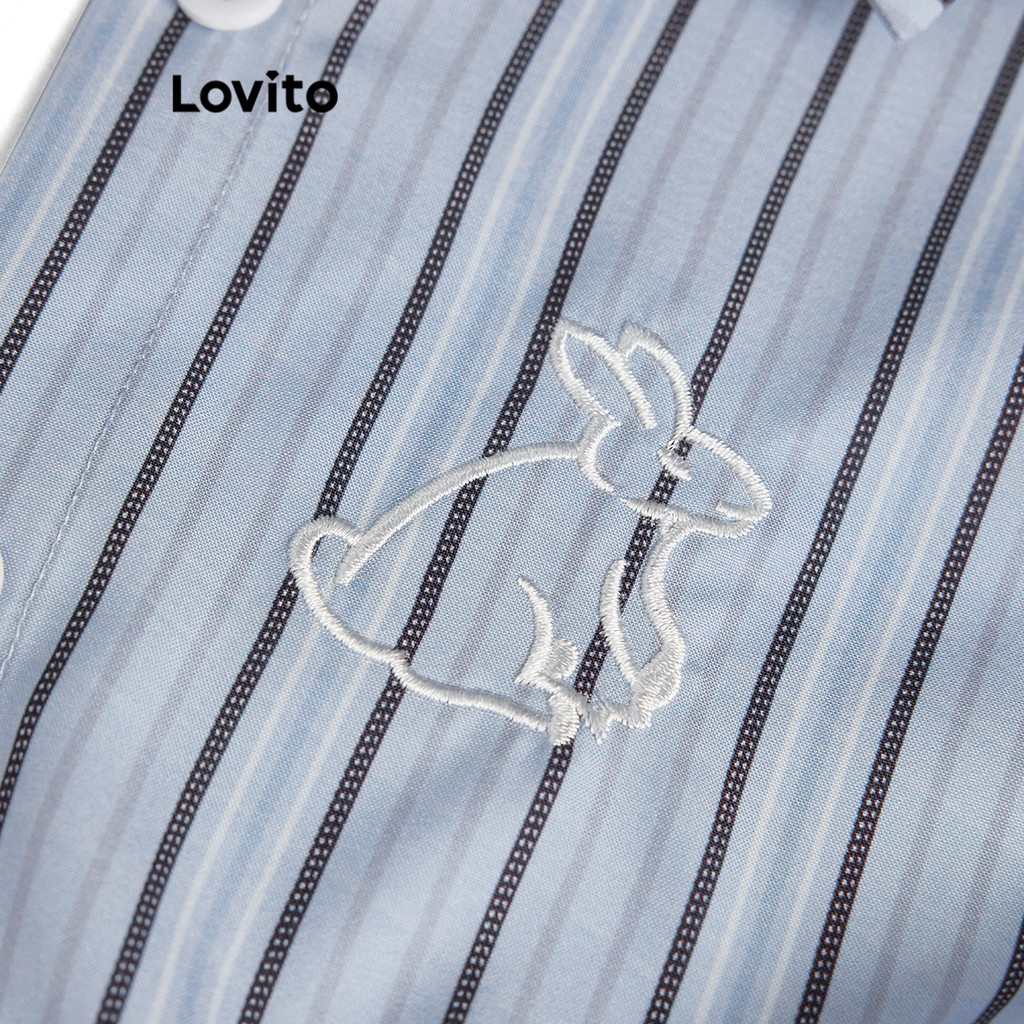 Áo kiểu pháp sơ mi kiểu Live Hosts' pick họa tiết sọc thêu nút phía trước phong cách preppy cho nữ L58AD035 (Xanh dương) | BigBuy360 - bigbuy360.vn