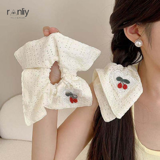 【ranliy】Khăn quàng cổ vuông thêu hoa anh đào màu trắng ngà Dây buộc tóc cho nữ Dây buộc tóc đuôi ngựa cao cấp
