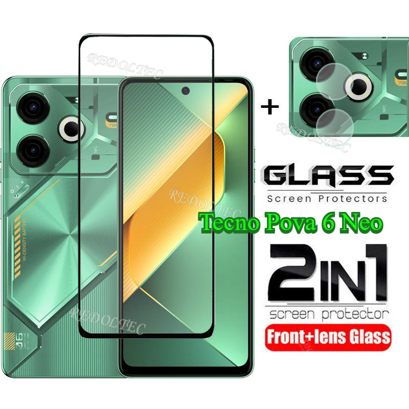 Tecno Pova 6 Neo Bảo vệ màn hình 2 trong 1 + Bảo vệ ống kính Full Keo dán toàn bộ Tecno Pova6 Neo Te