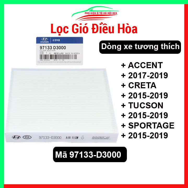 Lọc gió điều hoà HYUNDAI ACCENT 2017-2019, CRETA 2015-2019, TUCSON 2015-2019, SPORTAGE 2015-2019 Mã 