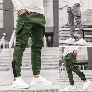Alm-men Quần chở hàng có dây rút đến mắt cá chân Thắt lưng thun dáng rộng màu trơn có túi