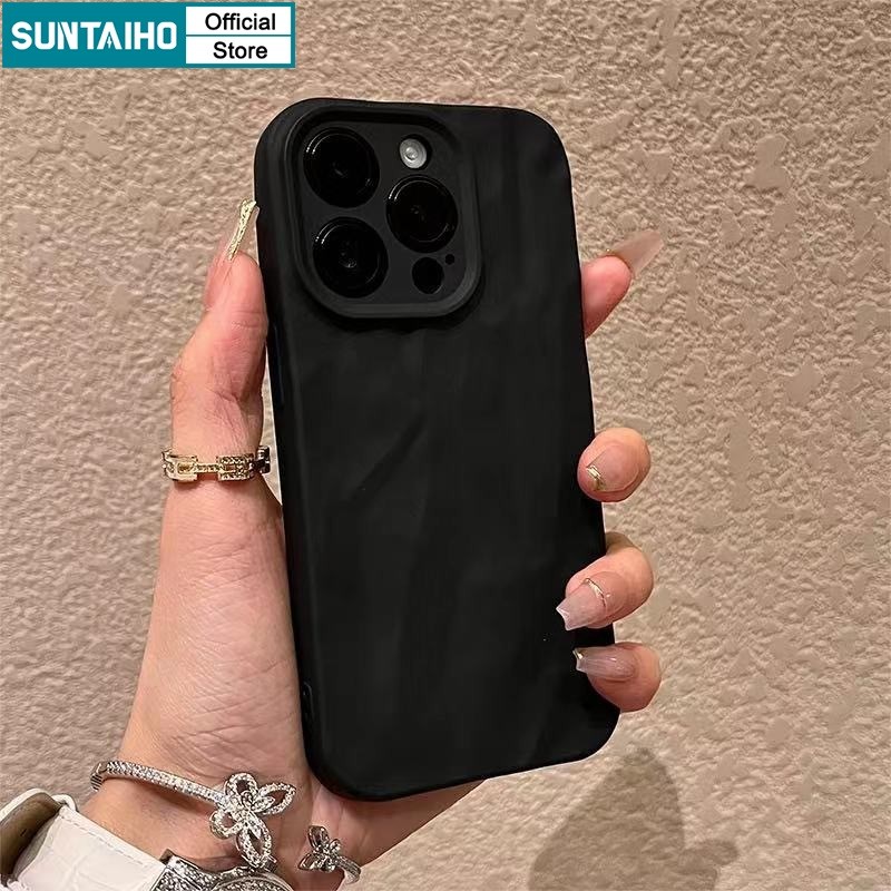 Suntaiho Ốp Lưng iPhone Đơn Giản Màu Đen Nhám Chống Bẩn Ốp điện thoại Trắng lượn Sóng Tối Giản Silicon Mềm Chống Sốc Cho iPhone 16 15 14 13 12 11 Pro Max IP 7 8 Plus Iphon X XS XR XsMax Hàn quốc Ốp Lưng