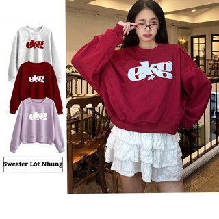  24H Lót Nhung  Baby Sweater Dáng Ngắn   Ko chùm Mông   Chất Nỉ Lót Nhung In Chữ " EKG " 