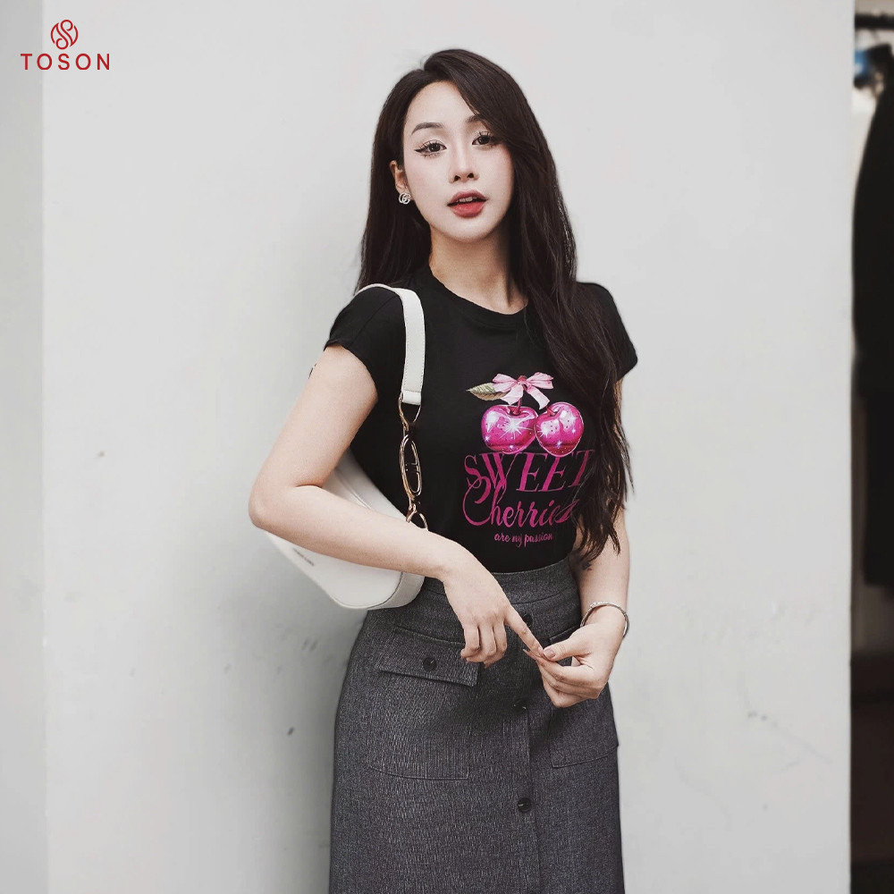 Áo cotton vai chờm in quả cherry Ap202 Toson