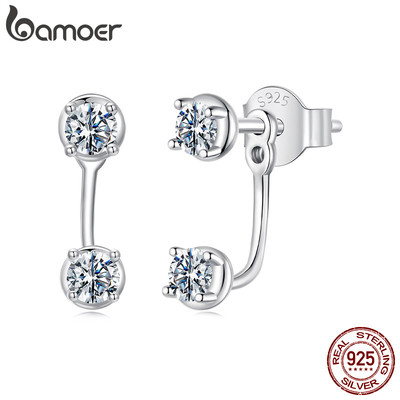 Bamoer Bạc 925 Bông Tai Bông Tai Có Thể Đảo Ngược Moissanite Thiết Kế Trang Sức Quà Tặng Cho Nữ