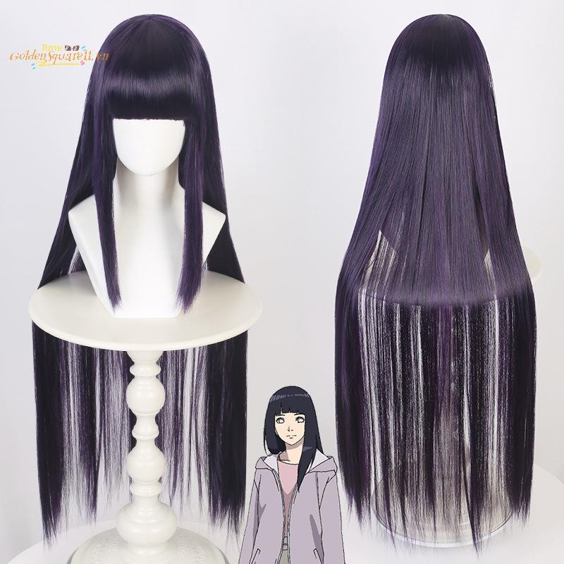 GoldenS Anime Hyuga Hinata Cosplay Tóc Giả Dài Thẳng Chịu Nhiệt Tổng Hợp Tóc Màu Tím Đậm Cosplay Tóc