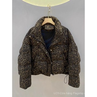 Áo khoác bánh mì phiên bản ngắn phiên bản Hàn áo khoác giữ ấm chống lạnh rộng rãi cỡ lớn áo khoác bông lông vũ họa tiết da báo mẫu ngắn cho nữ áo khoác bông dày dặn dáng nhỏ kiểu Mỹ mẫu mới mùa đông năm 2025