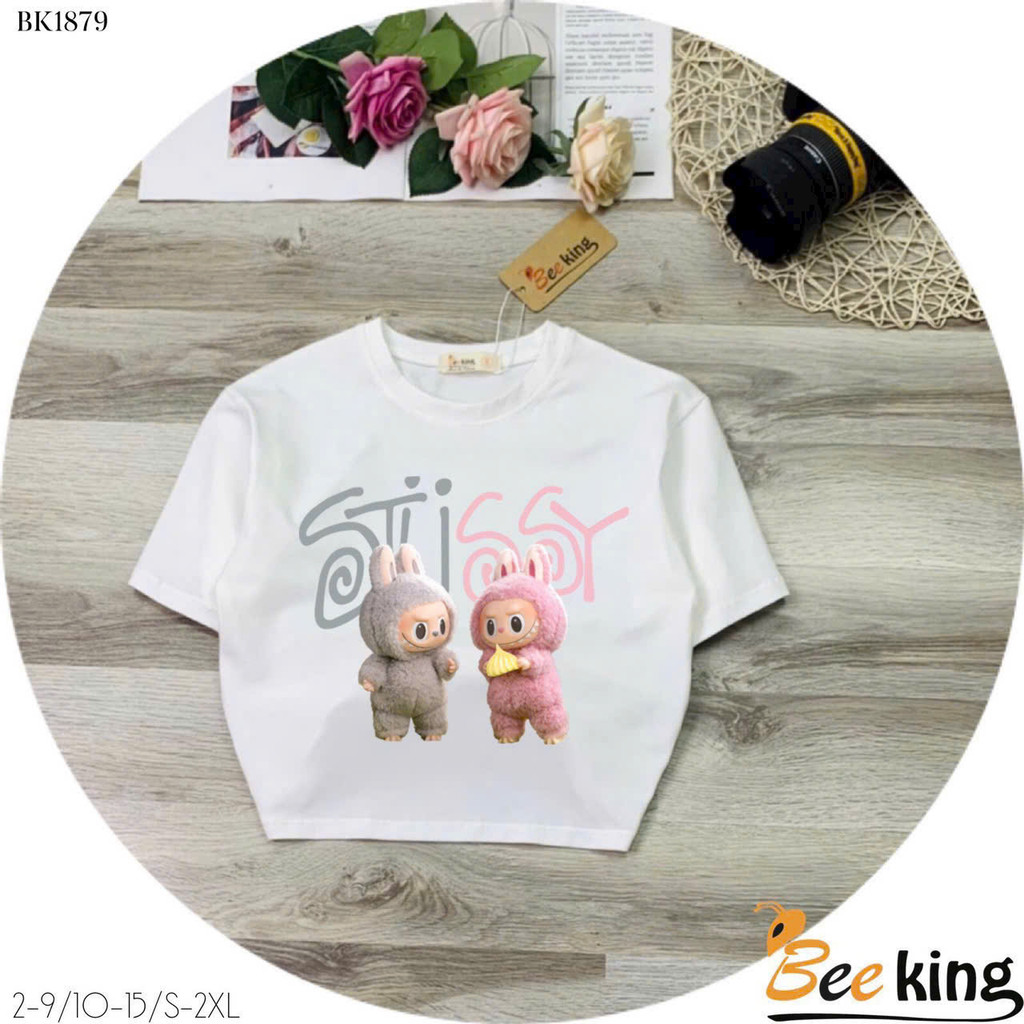 Áo thun croptop bé gái labubu 3085