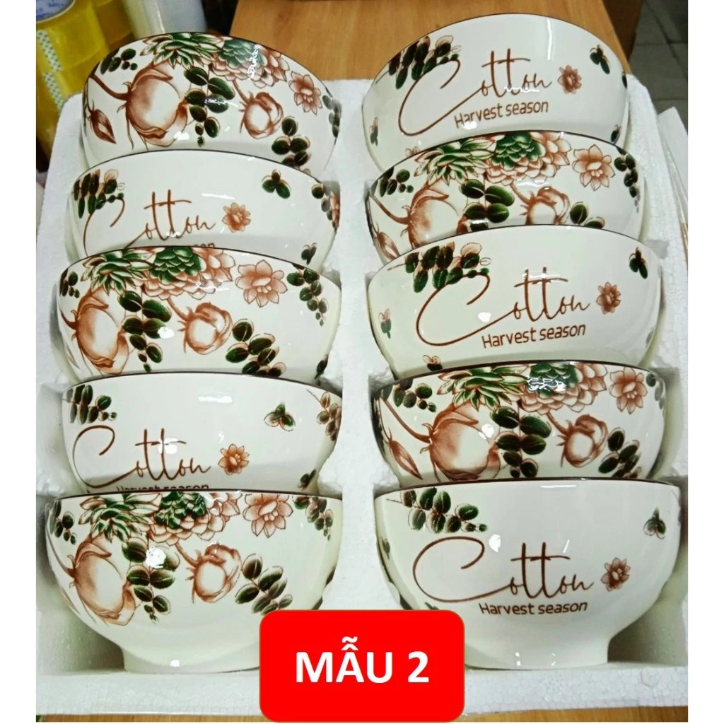 anhduongshop0209 Bộ 10 chén ăn cơm gốm sứ hoa văn 4D viền miệng chén GL45