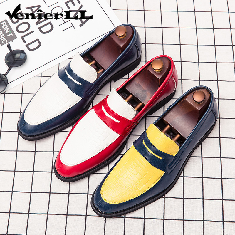 Đầm Nam Penny Loafer, Giày Loafer Da Công Sở Nam Hai Màu Sắc, Mũi Mộc Phong Cách Giày Cưới Cho Nam
