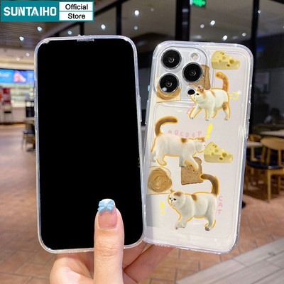 Suntaiho Thời Trang Dễ Thương Vỏ Phô Mai Bánh Mì Mèo Họa Tiết Ốp lưng Cho Iphone 16 15 14 13 12 11 Pro Max IP 7 8 Plus Iphon X Xs XR Xs Max TPU Mềm Cao Cấp Chống Sốc Ốp Lưng