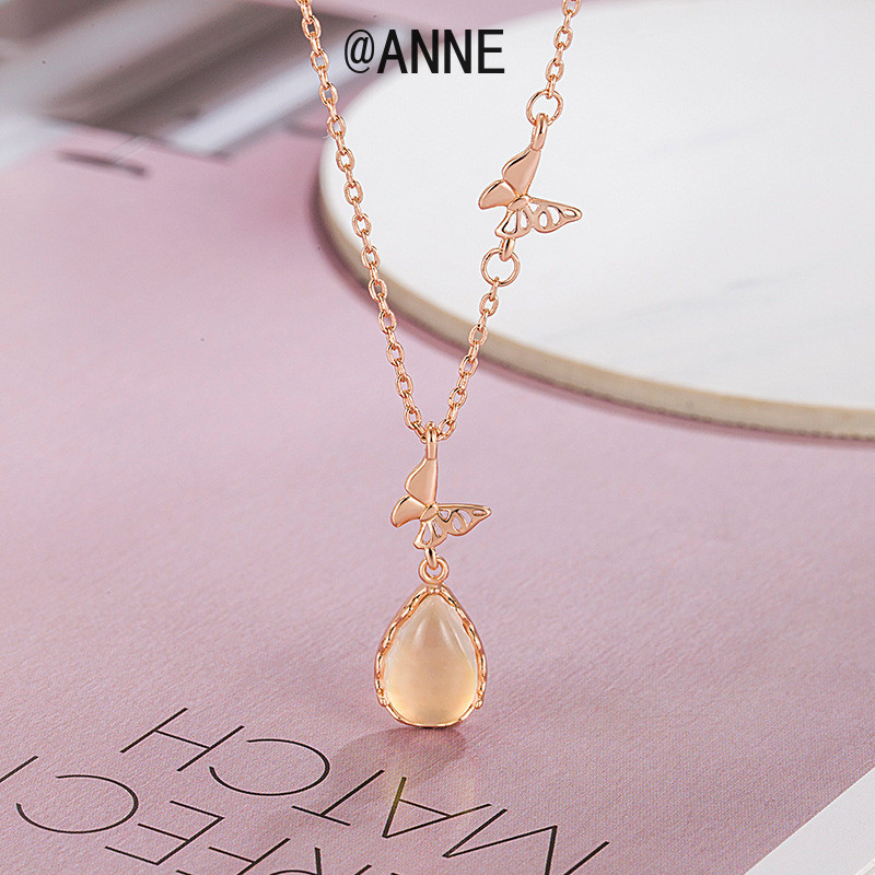 <[ANNE] Vòng Cổ Bướm Zircon Cao Cấp, Kiểu Giọt Nước Xương Đòn<[ANNE]
