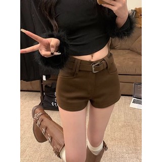 JK Cao Cấp Phong Cách Trong Màu Xám Len Quần Short Phù Hợp Với Quần Thường Ngày Giảm Béo Nữ Chữ A Vỏ Quần Đen